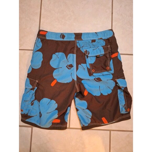 **AMERICAN EAGLE** SWIM SHORTS M  BROWN/BLUE TRUNKS Cargo Beach Y2K - Picture 4 of 11